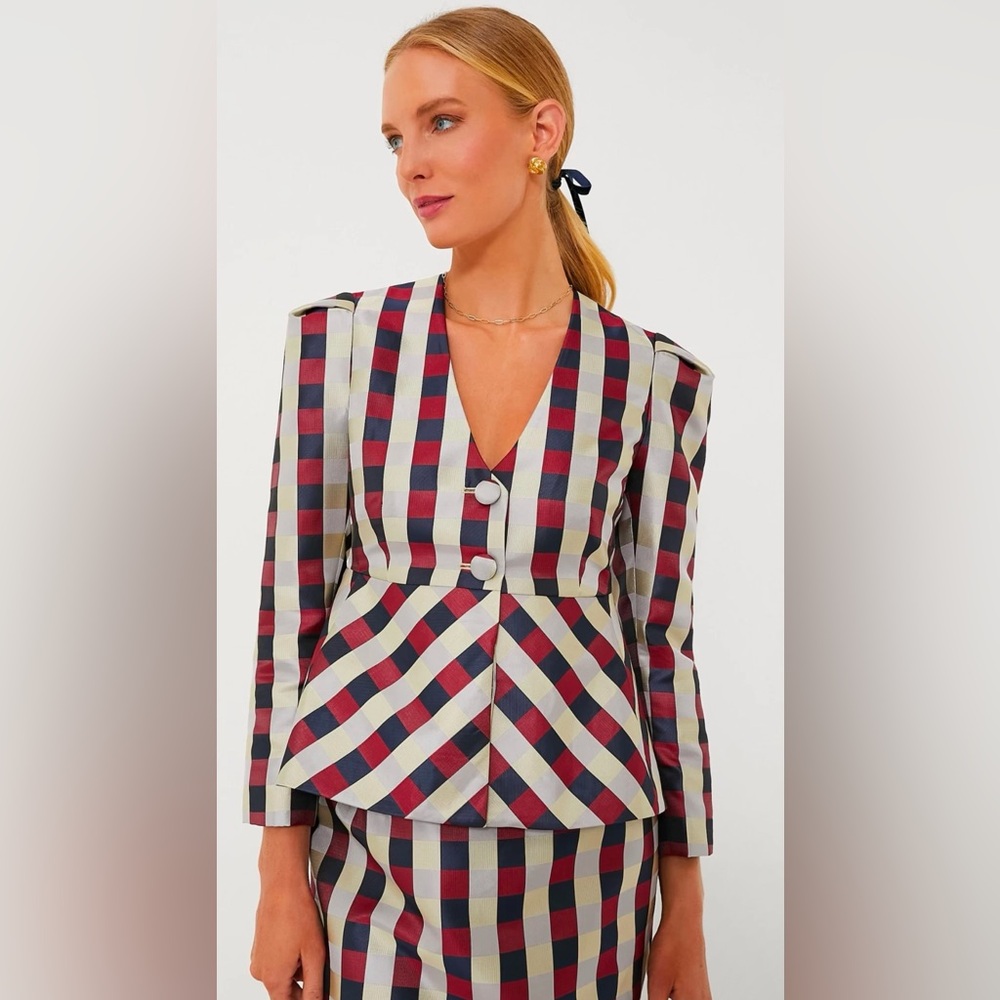 NWT Tuckernuck Medium Bordeaux Check Jacquard Zoey Top Jacket